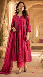Premium cotton Anarkali suit set pink