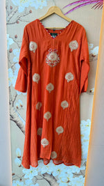 Premium zari detailing Mul chanderi suit set in orange