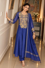 Blue pure Mul chanderi with zari detailing full suit set