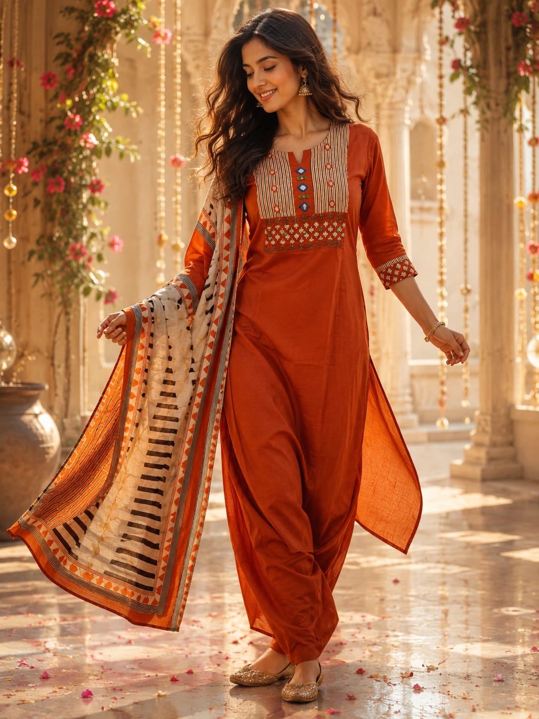 Pretty cotton suit set in orange