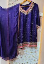 Russian silk full sequins purple suit with rani pink highlight