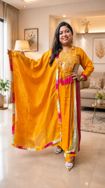 Pretty viscose organza Anarkali suit set with real mirror