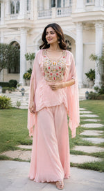 Premium chinon handwork designer Co ord in baby pink
