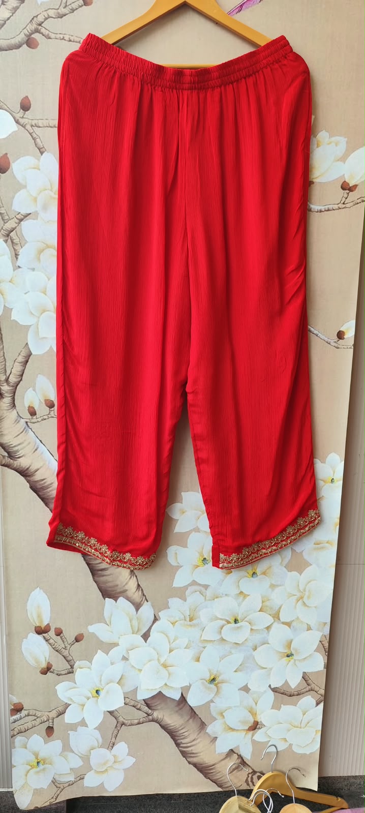 Premium chinon hand work suit in red
