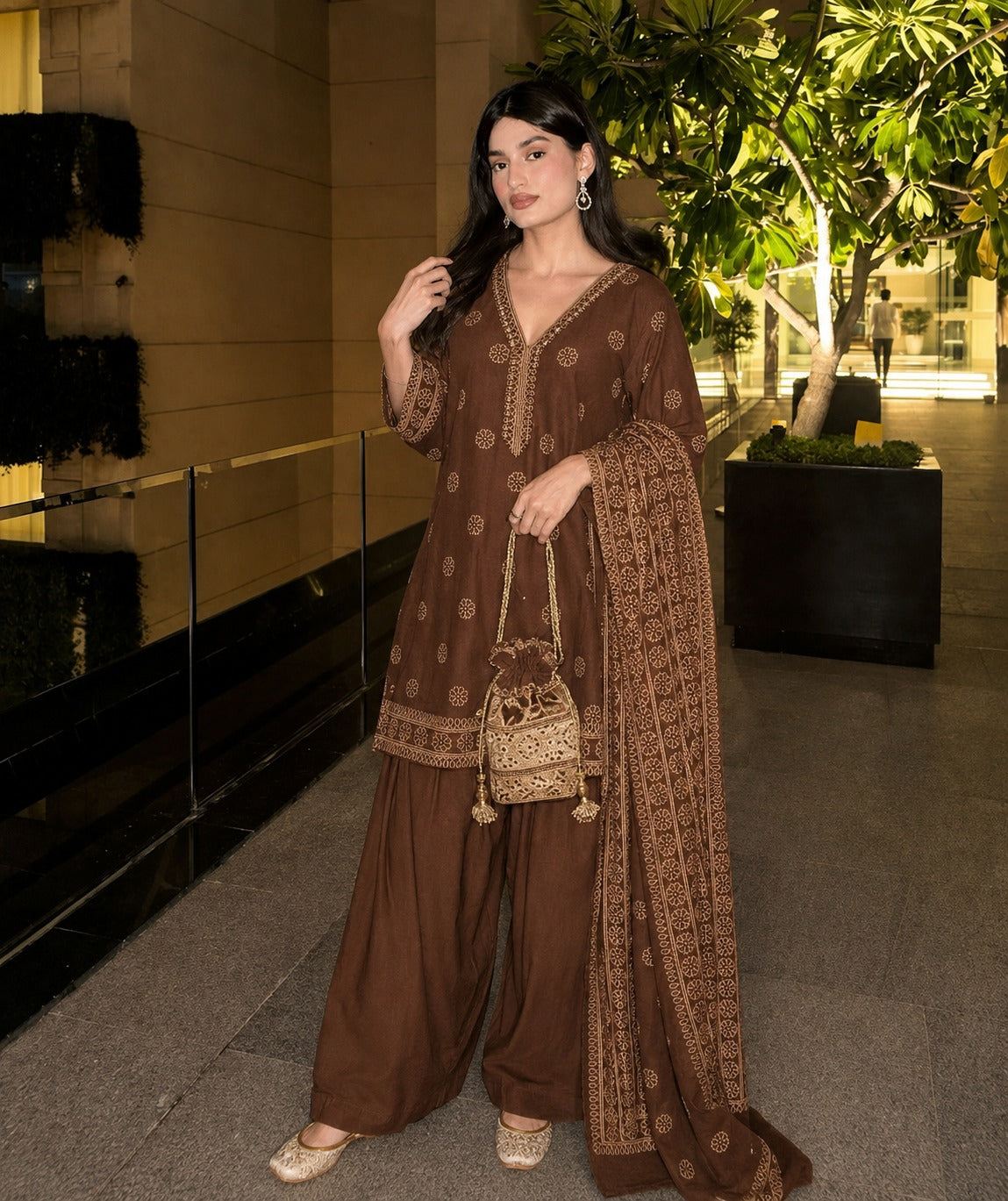 Pure cotton brown farshi salwar suit set
