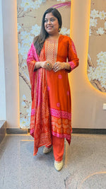 Bestseller in the best festive colour orange n pink in premium gaji silk bandhani