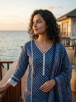 Pretty Indigo blue full suit set with lace detailing