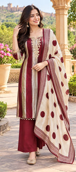 Pure crepe with pretty handwork in the yoke and polka dot suit set