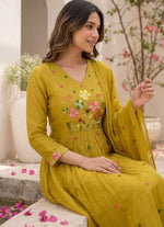 Pretty mulchanderi fully embroidered suit set in yellow