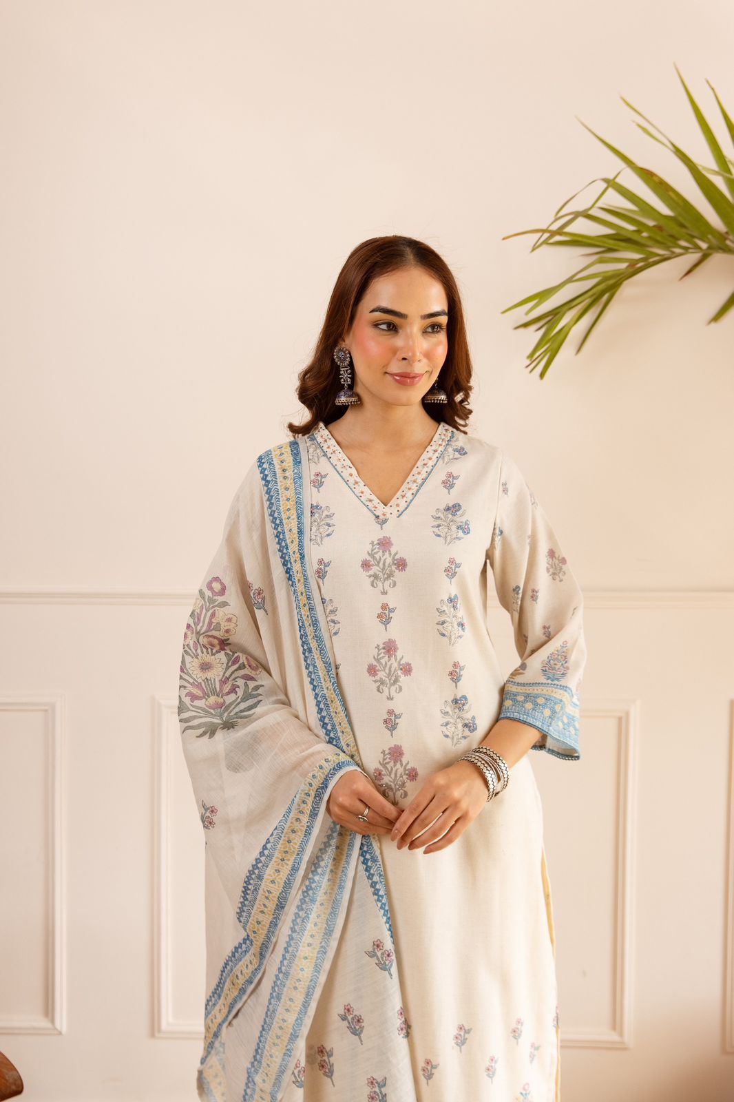 Cotton digital printed suit set paired with plazzo