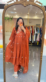 Super premium zari embroidered cotton angrakha Anarkali suit set in orange