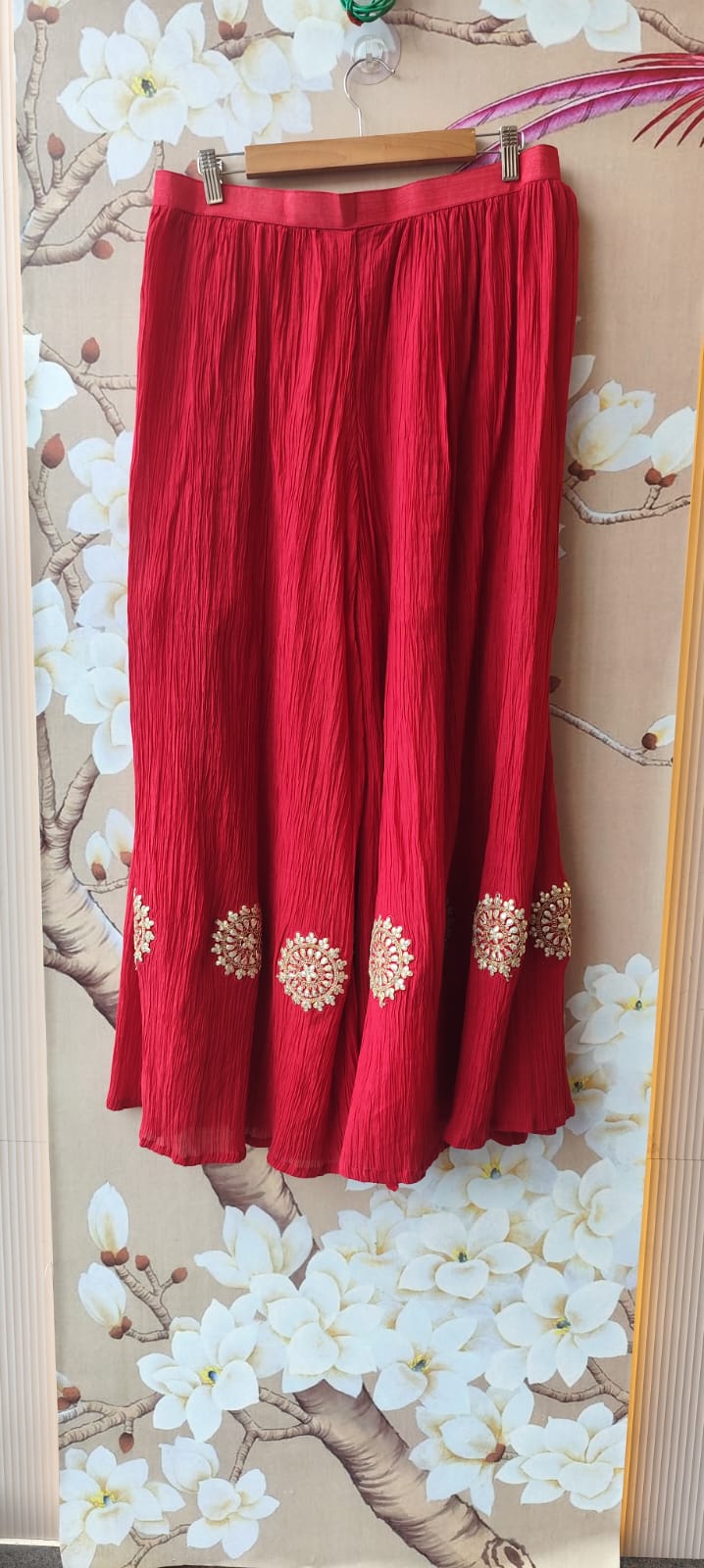 Pretty crush plazzo with gotta detailing silk kurta suit set in red