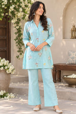 Premium Mul chanderi front and back embroidered with inner in blue