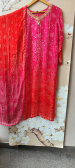 Premium chinon handwork suit set in red n pink