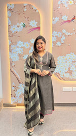 Premium Mul chanderi paired with banarsai dupatta in brown