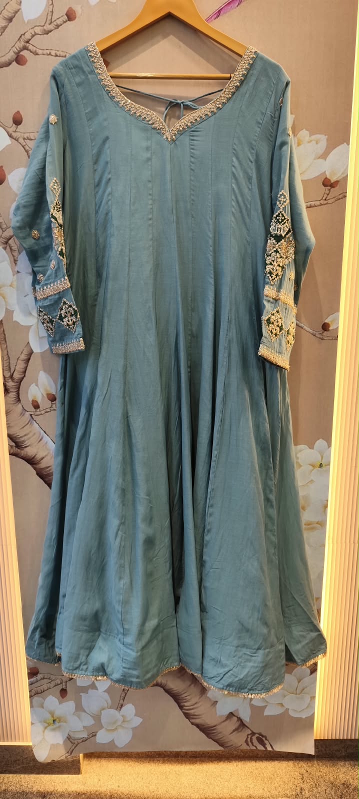 Premium zardosi handwork ice blue Anarkali full suit set
