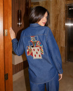 Designer denim cotton co ord set with back embroidered