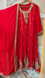 Super premium chinon Anarkali suit set in red