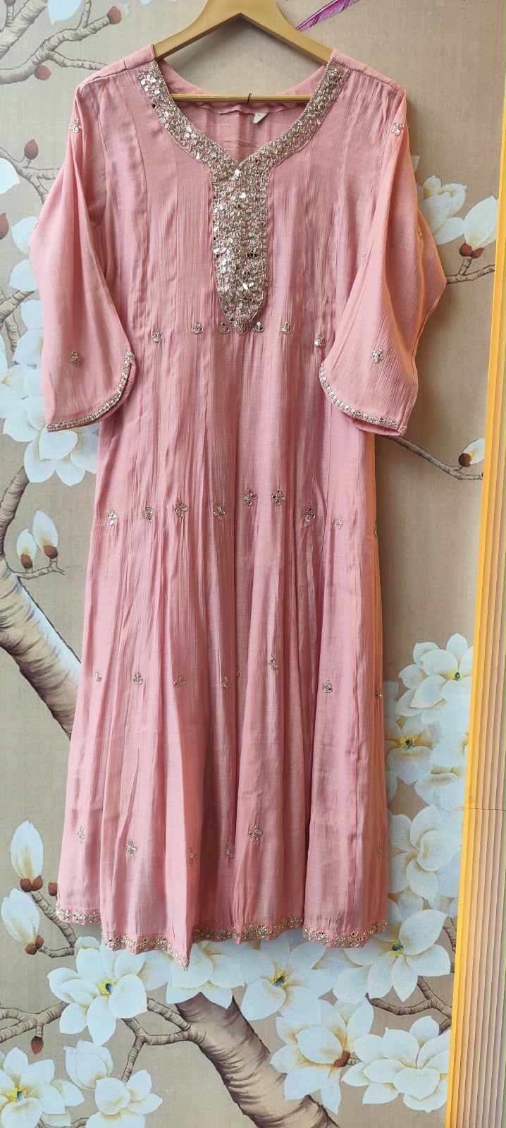 Premium Mul chanderi handwork full suit set in pink