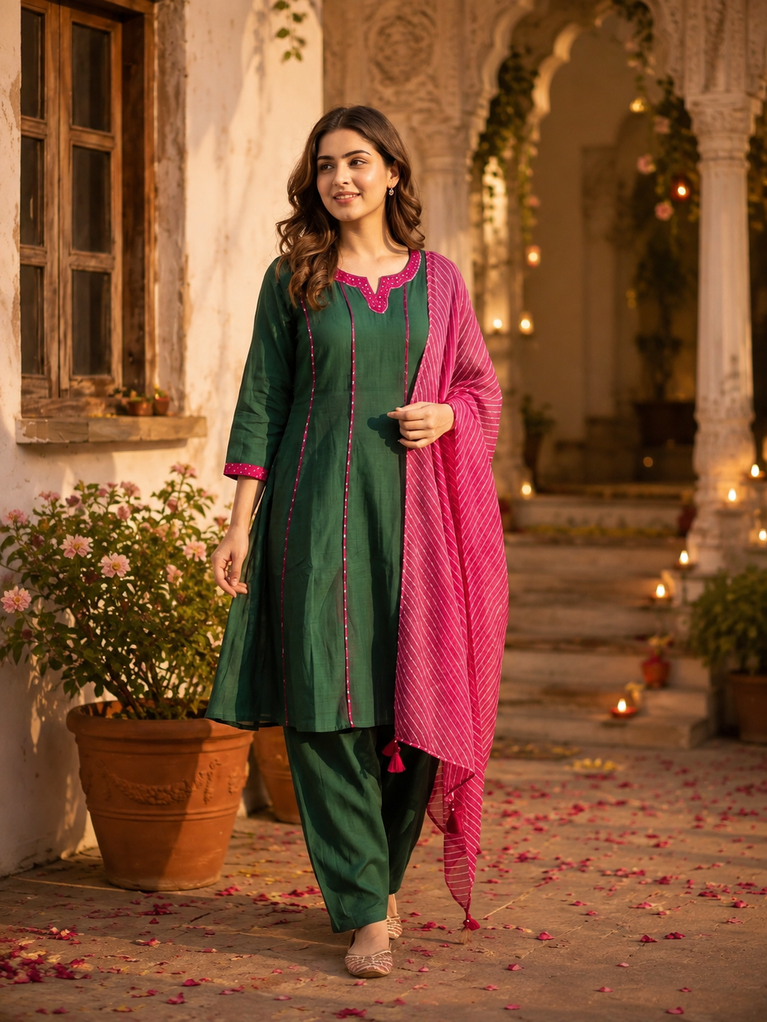 Pretty Mul chanderi farshi salwar paired with Kota doria dupatta