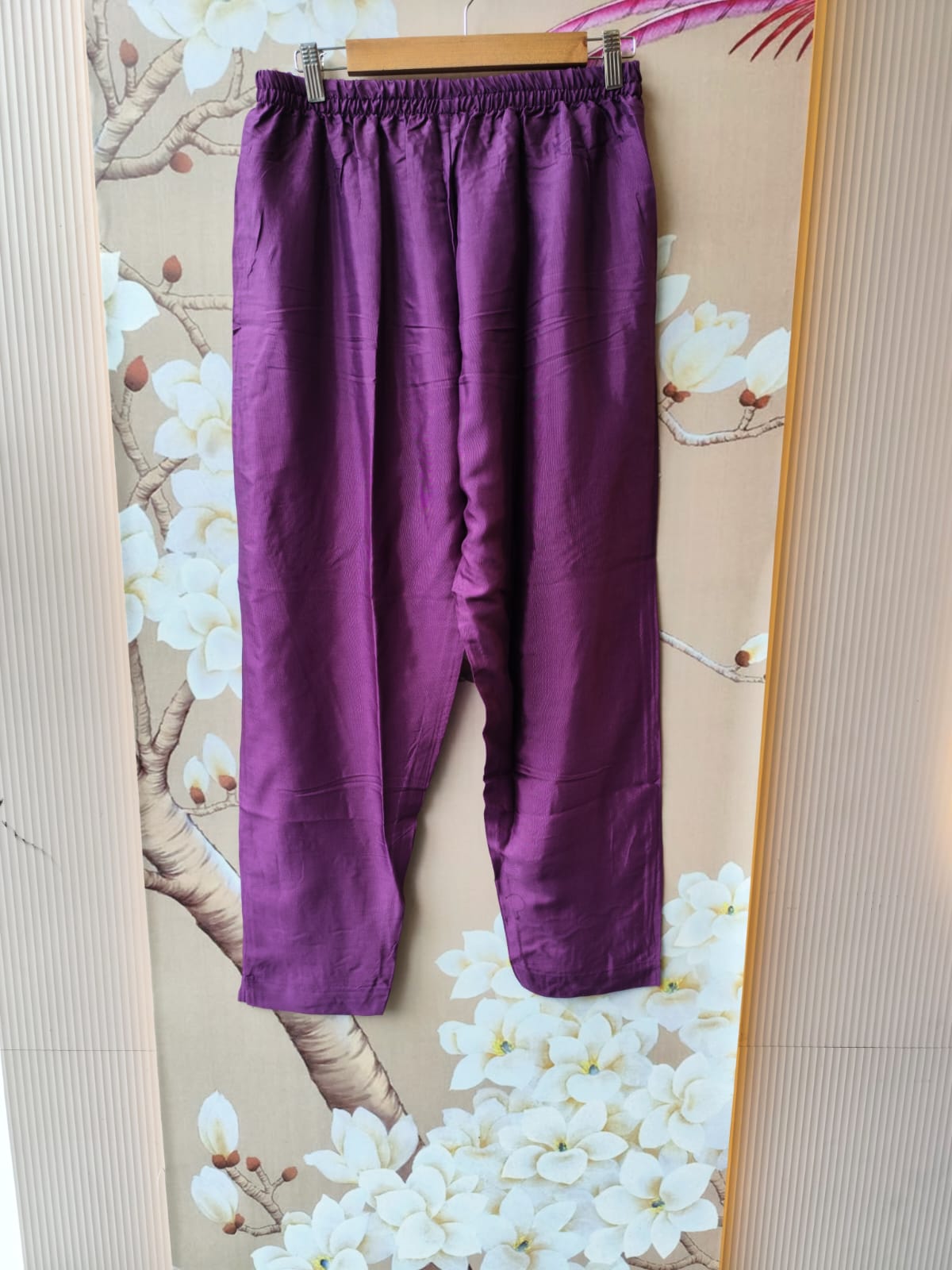 Pure muslin silk cotton lining katha detailing suit set in purple