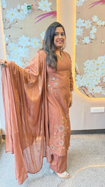 Pure cotton embroidered real mirror detailing in brown