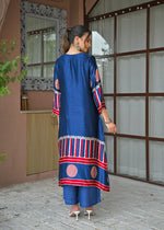 Premium gaji silk kurta pant in blue with coin detailing