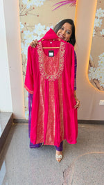 Premium dola silk with brocade with zardosi handwork full suit set in rani pink