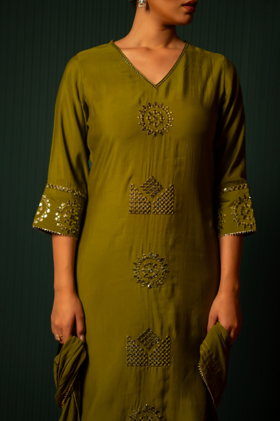 Soft modale olive green full suitn set