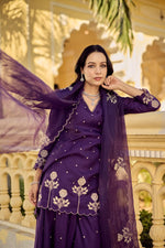 Premium Santoori silk skirt plazzo set in purple