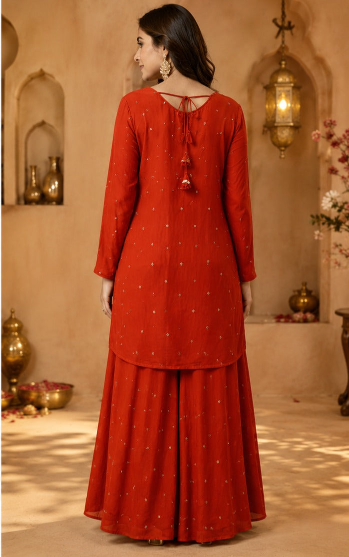 Premium chinon heavy handwork sequins and mirror work full suit in orange