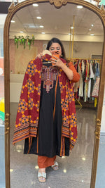 Premium cotton real mirror suit set in black n red