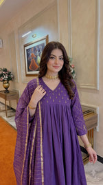 Pretty pretty pure Mul chanderi with antique gold detailing in purple