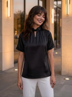 Satin silk black top
