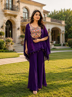 Premium chinon handwork designer Co ord in purple