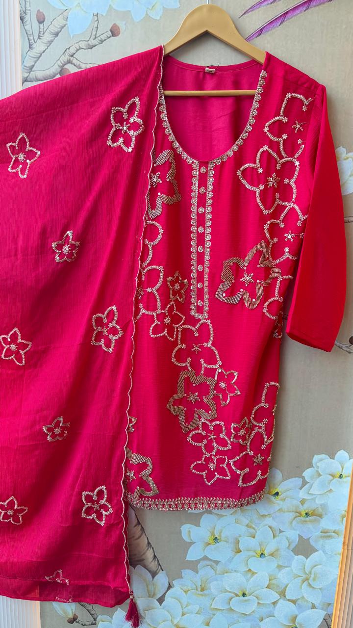 Premium chinon handwork farshi salwar suit set in pink