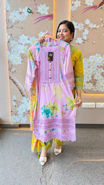 Lilac lace detailing pure cotton suit set