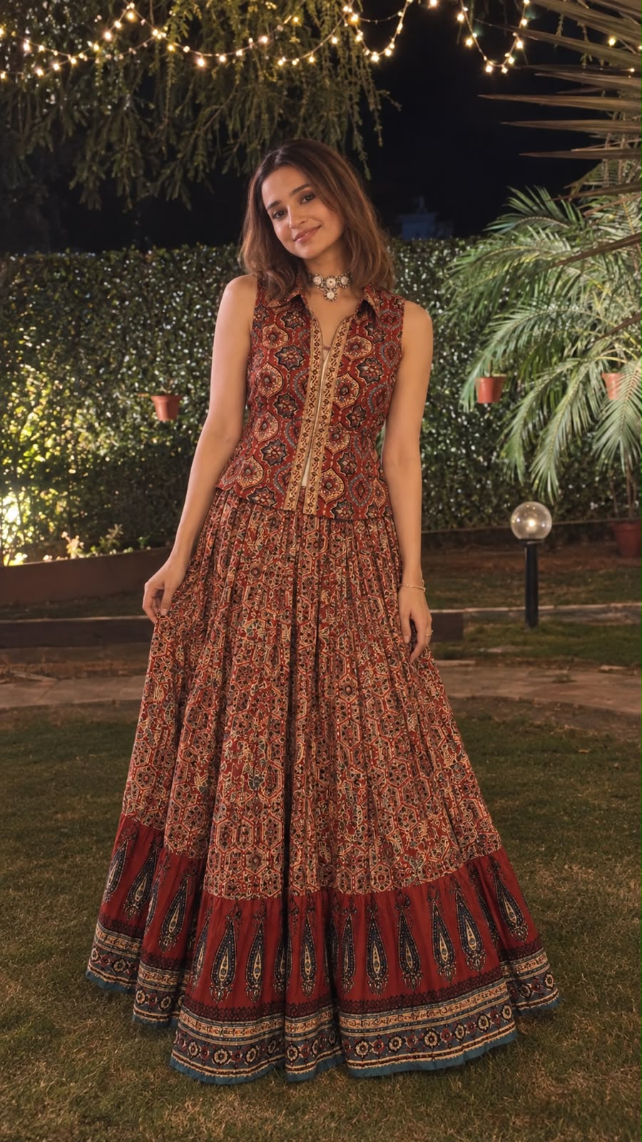 Pretty cotton ajrakh skirt set