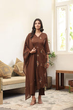 Mul cotton embroidered suit set in brown