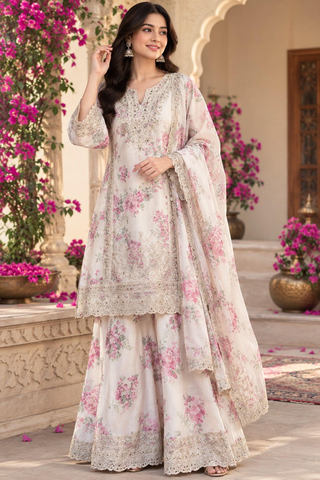 Premium tissue super gorgeous lace detailing plazzo set