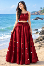 Pretty gaji silk real mirror skirt in red