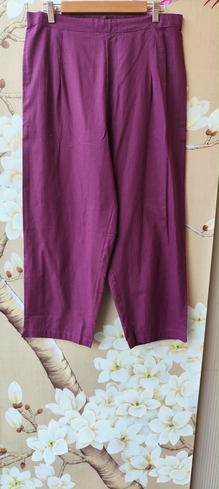 Handloom cotton katha detailing full suit set in purple