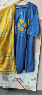 Premium cotton applique suit set in blue n yellow