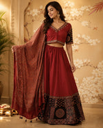 Super pretty ajrakh real mirror skirt / lehenga set in cotton in red