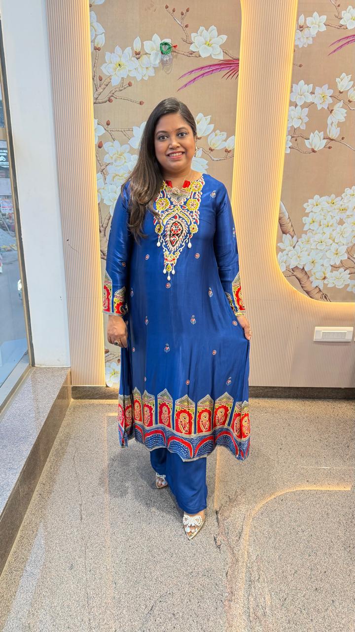 Pure gaji silk royal blue kurta pant