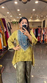 Pure Mul silk kaftan Co ord in olive green