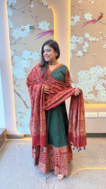 Super pretty ajrakh real mirror skirt / lehenga set in cotton in green