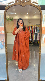 Super premium zari embroidered cotton angrakha Anarkali suit set in orange