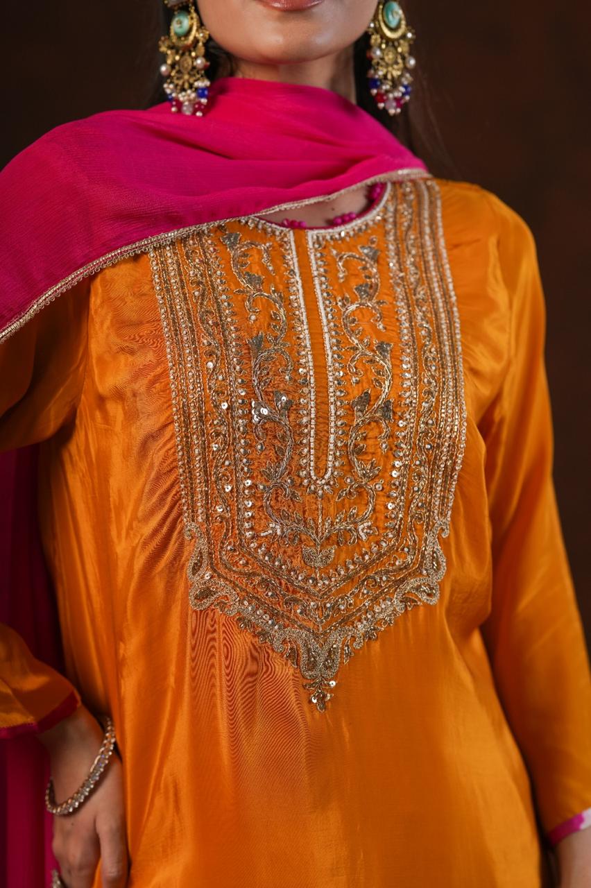 Crepe silk heavy handwork farshi salwar suit set