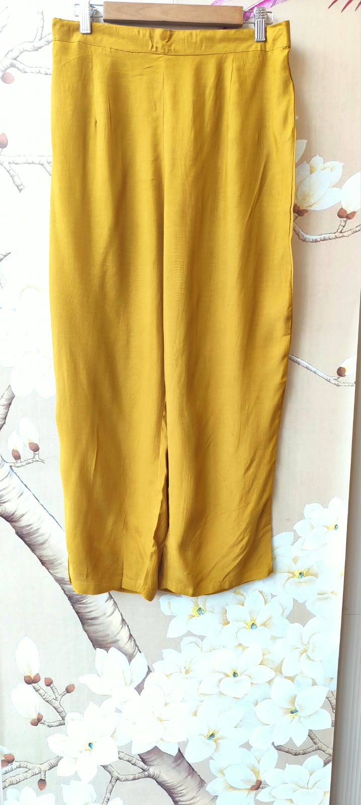 Crepe silk yellow front n back Kalamkari printed suit set